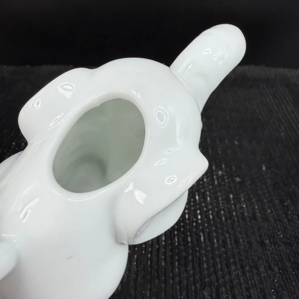 White Porcelain Elephant Creamer Pitcher Glossy Ceramic Animal Coffee Tea Server